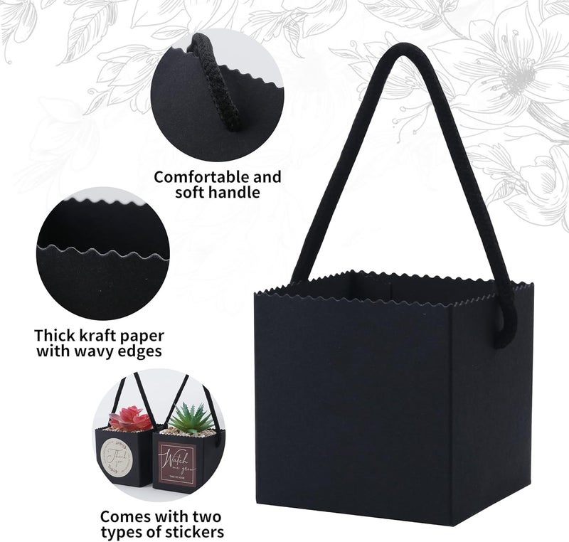 Temlum 2.5 Inch Succulent Wrap Bags (Fits 2.5″ Pots) with Thank You & Watch Me Grow Stickers, Small Gift Box for Wedding, Baby Shower, Succulent Party Favors for Guests (Black 40pcs) - Image 3